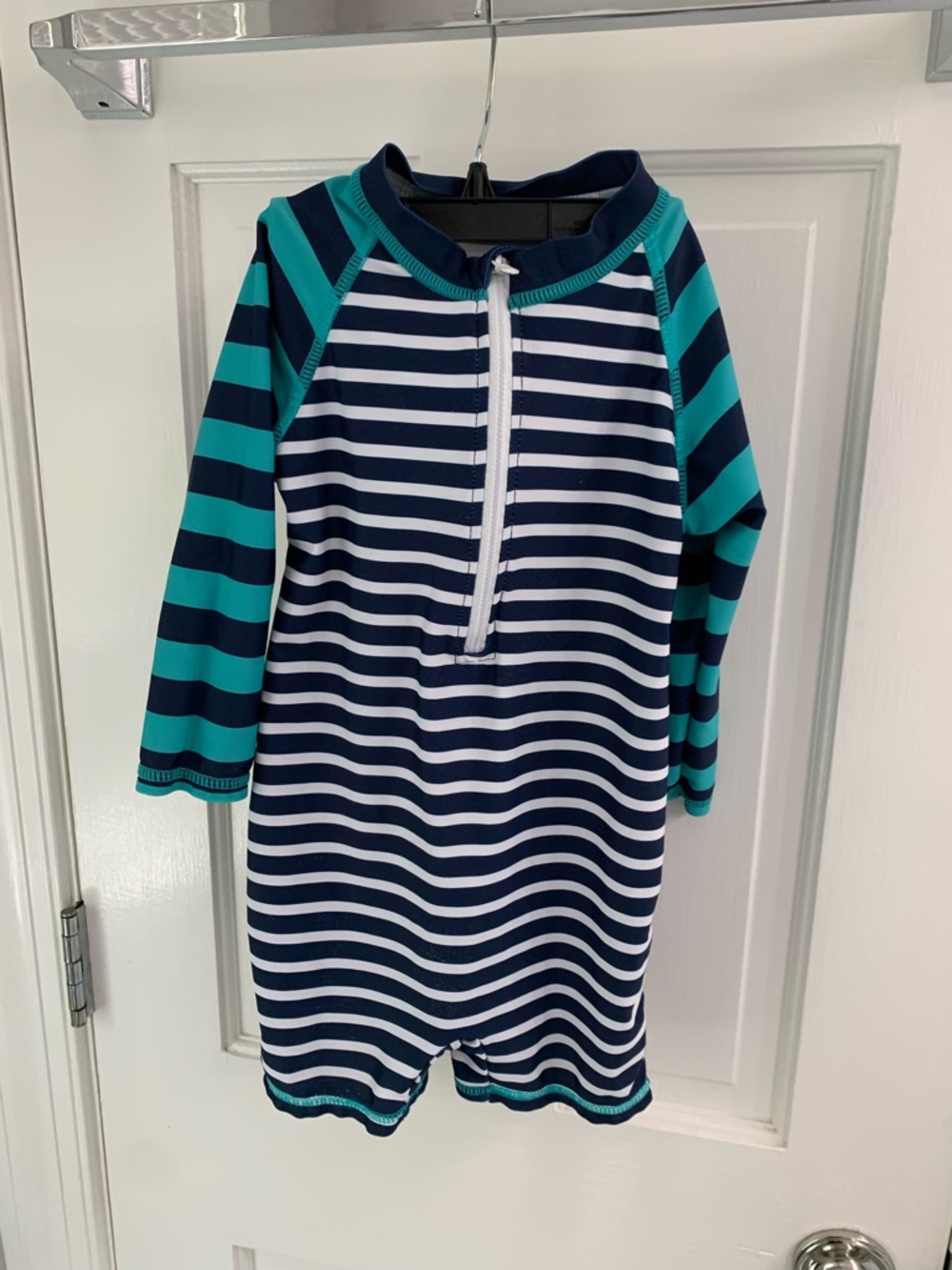 Amazon Kids Navy & Teal Striped Long-Sleeve One-Piece Rashguard
